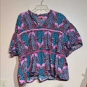 Simply Southern Pink and Teal Patterned Blouse
